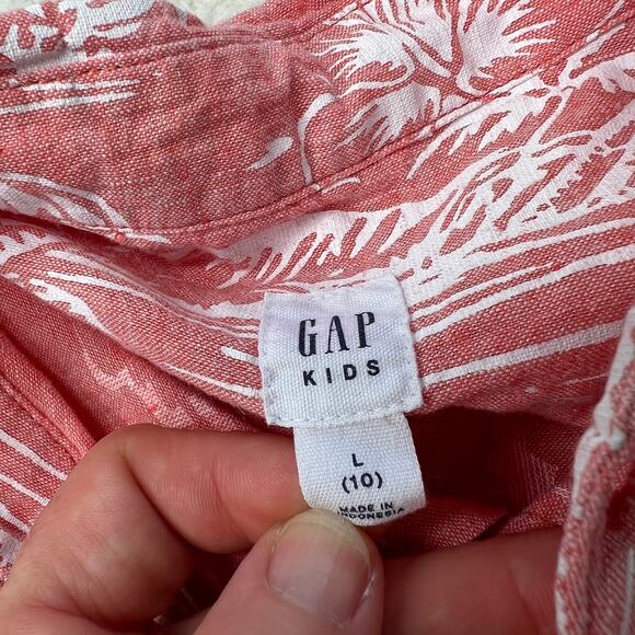 Gap Kids Sherbert Orange Linen Blend Button Up Large - Picture 4 of 9